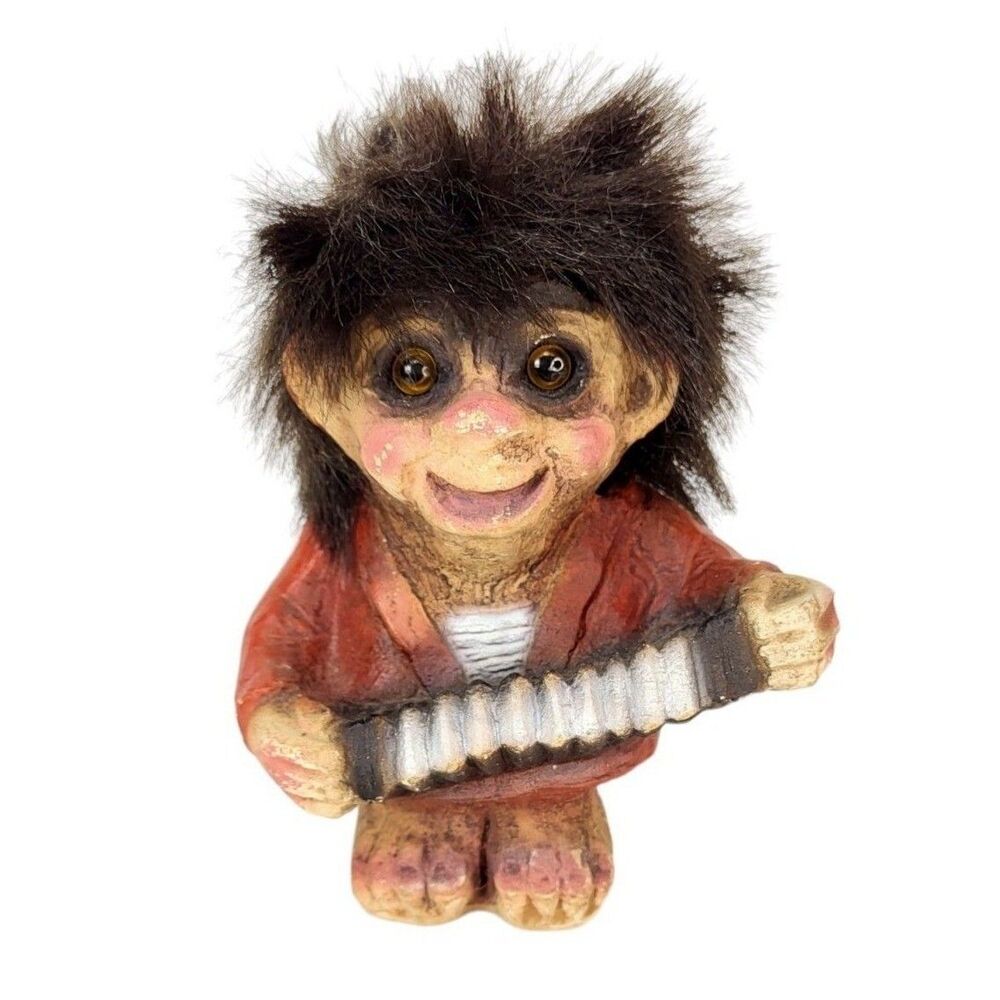 Vintage NyForm Troll Playing The Accordion Norway Retired Glass Eyes